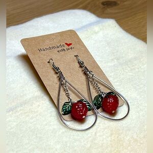 Handmade Glass Strawberry Teardrop Earrings 🍓